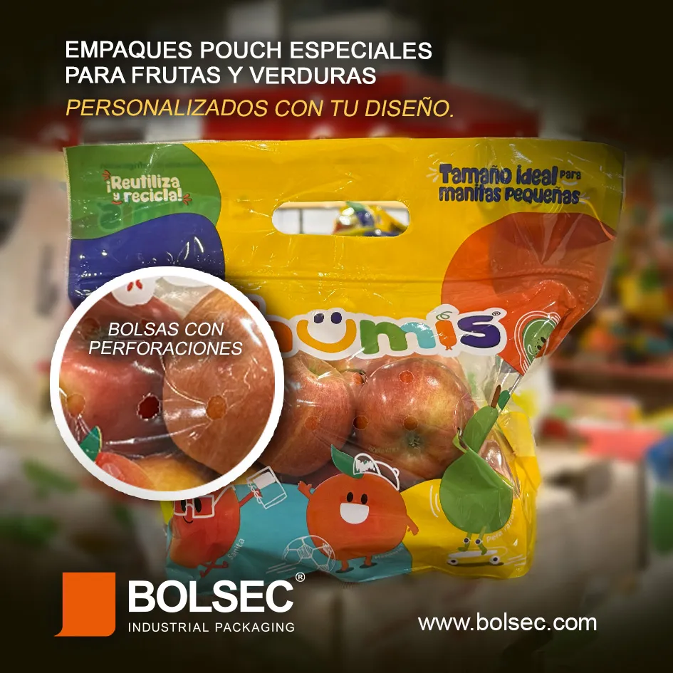 bolsas pouch para frutas y verduras con perforaciones con Impresion Personalizada en México